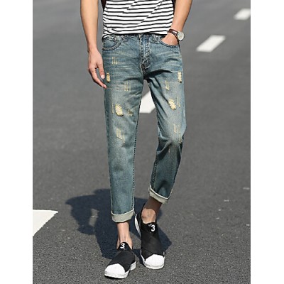 Men's Solid Casual JeansCotton Blue