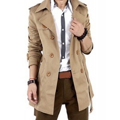 Men'sBritish Style Leisure Slim Long Sleeve Long Trench coat , Pure