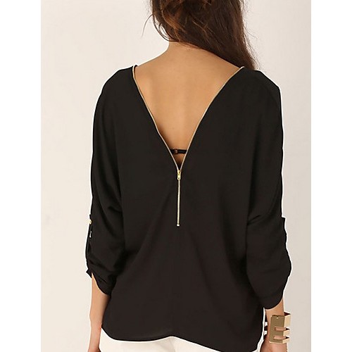 Women's Going out / Casual/Daily Simple / Street chic All Seasons BlouseSolid V Neck Long Sleeve Black