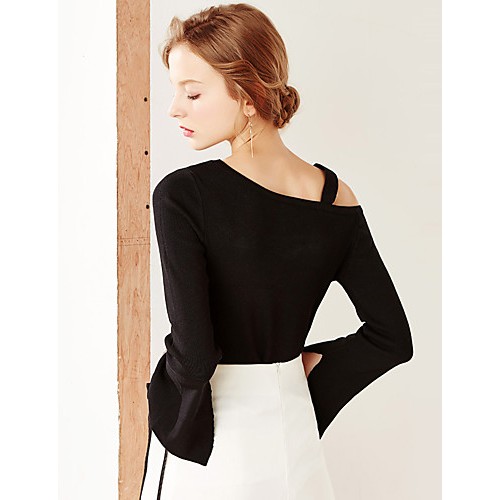 Women's Formal / Work Sexy / Simple All Seasons BlouseSolid One Shoulder Long Sleeve White / Black /