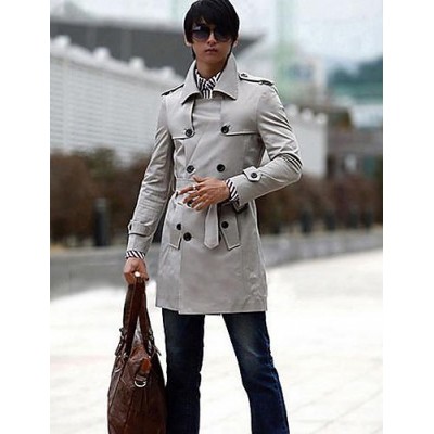 Men's Solid Casual Trench coat,Others Long Sleeve-Black / Yellow / Gray