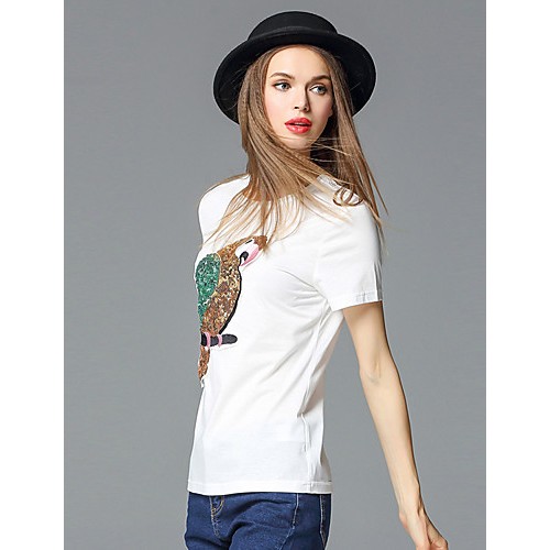  Women's Casual/Daily Simple Summer T-shirtSolid Round Neck Short Sleeve White