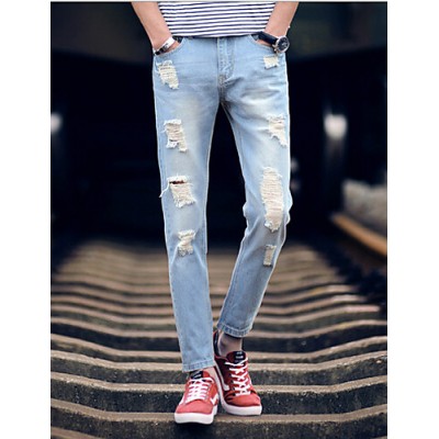 Men's Solid Casual JeansCotton Blue