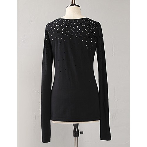 Women's Casual/Daily Simple Spring / Fall T-shirtSolid Round Neck Long Sleeve Black Cotton / Spandex Medium