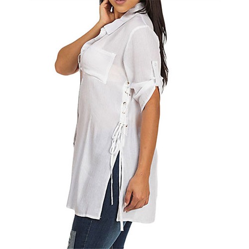 Women's White Button up Tunic Shirt with Lace up Sides