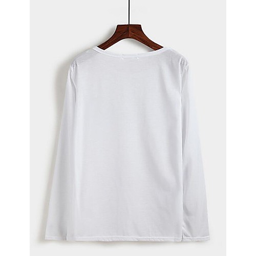 Women's Casual/Daily Street chic Spring / Fall T-shirtLetter Round Neck Long Sleeve White / Black Cotton Medium
