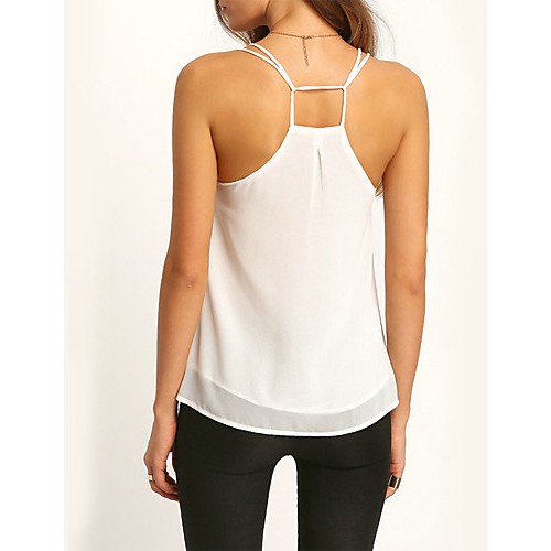Women's Casual/Daily Street chic Summer BlouseSolid Strap Sleeveless White Polyester Medium