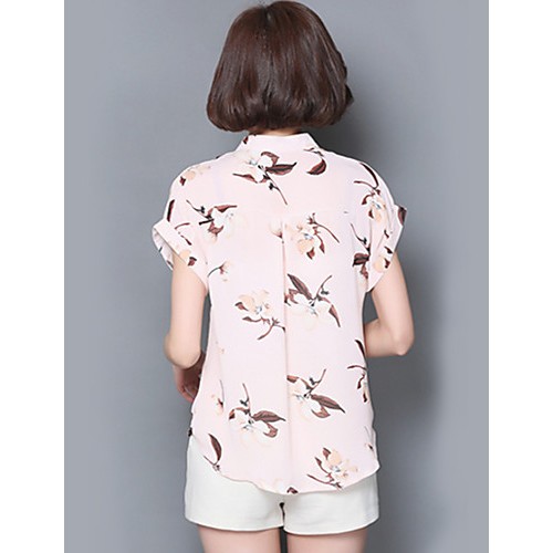 Women's Going out Street chic Summer BlouseFloral Stand Short Sleeve Pink / White Acrylic Medium