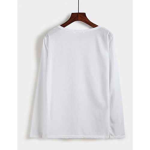 Women's Casual/Daily Street chic Spring / Fall T-shirtPrint Round Neck Long Sleeve White / Black Cotton Medium