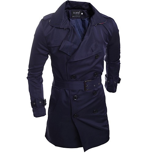 Men's Solid Casual Trench coat,Others Long Sleeve-Blue / White