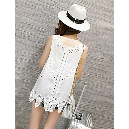 Women's Casual/Daily Sexy Summer Tank Top,Solid U Neck Sleeveless White Polyester Medium