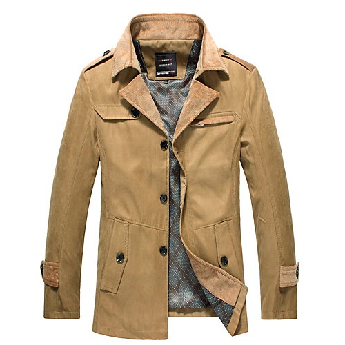 Men's Solid Casual / Work Trench coatCot...