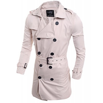 Men's Solid Casual Trench coat,Others Long Sleeve-Blue / White