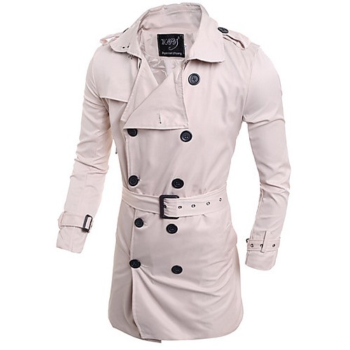 Men's Solid Casual Trench coat,Others Long Sleeve-Blue / White