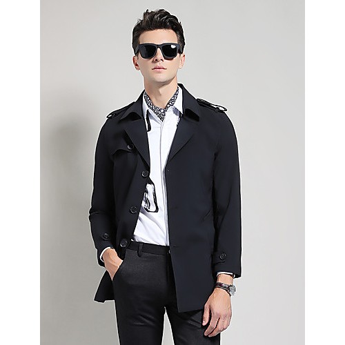 Men's Solid Casual / Work Trench coat,Po...