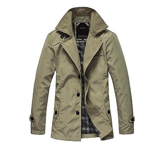 Men's Solid Casual Trench coat,Cotton / ...