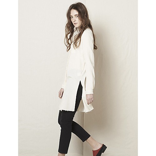Women's Casual/Daily Simple Spring / Fall ShirtSolid Shirt Collar Long Sleeve White Cotton / Linen Medium