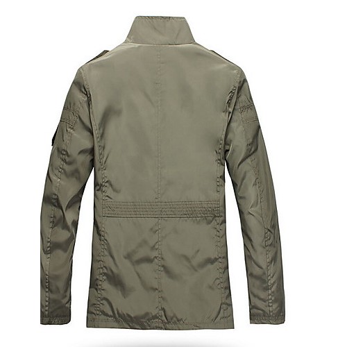 Men's Long Sleeve Regular Trench Coat , Polyester Plaids & Checks Winter Jacket