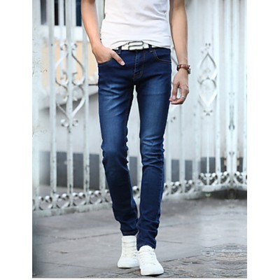 Men's Solid Casual JeansCotton Blue