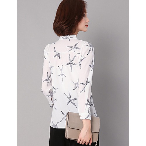 Women's Casual/Daily Street chic All Seasons ShirtPrint Stand Long Sleeve Blue / White / Black Rayon / Polyester Thin