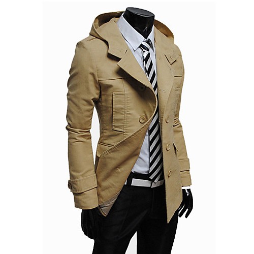 Men's Solid Casual Trench coat,Cotton Blend Long Sleeve-Black / Brown / Yellow / Tan