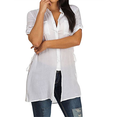 Women's White Button up Tunic Shirt with Lace up Sides