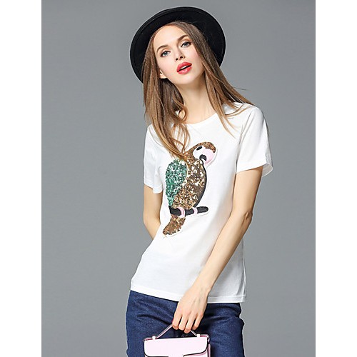  Women's Casual/Daily Simple Summer T-shirtSolid Round Neck Short Sleeve White