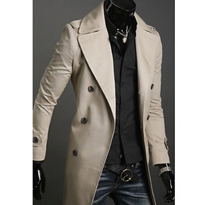 Men's Solid Casual Trench coat,Cotton Long Sleeve-Black / Green / White