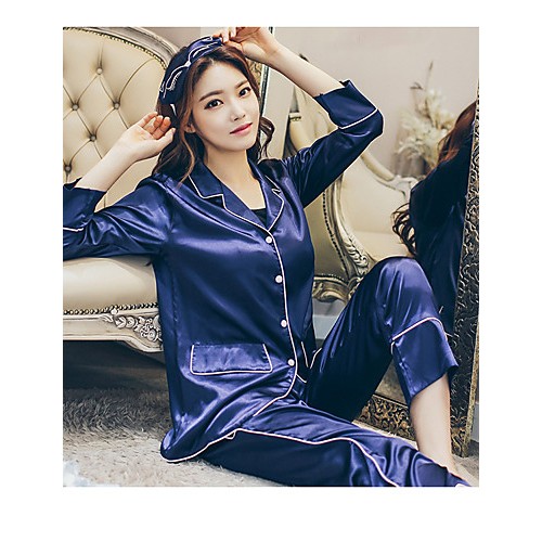 Sign spring new silk pajamas suit silk ice silk upscale minimalist tracksuit pajamas female models