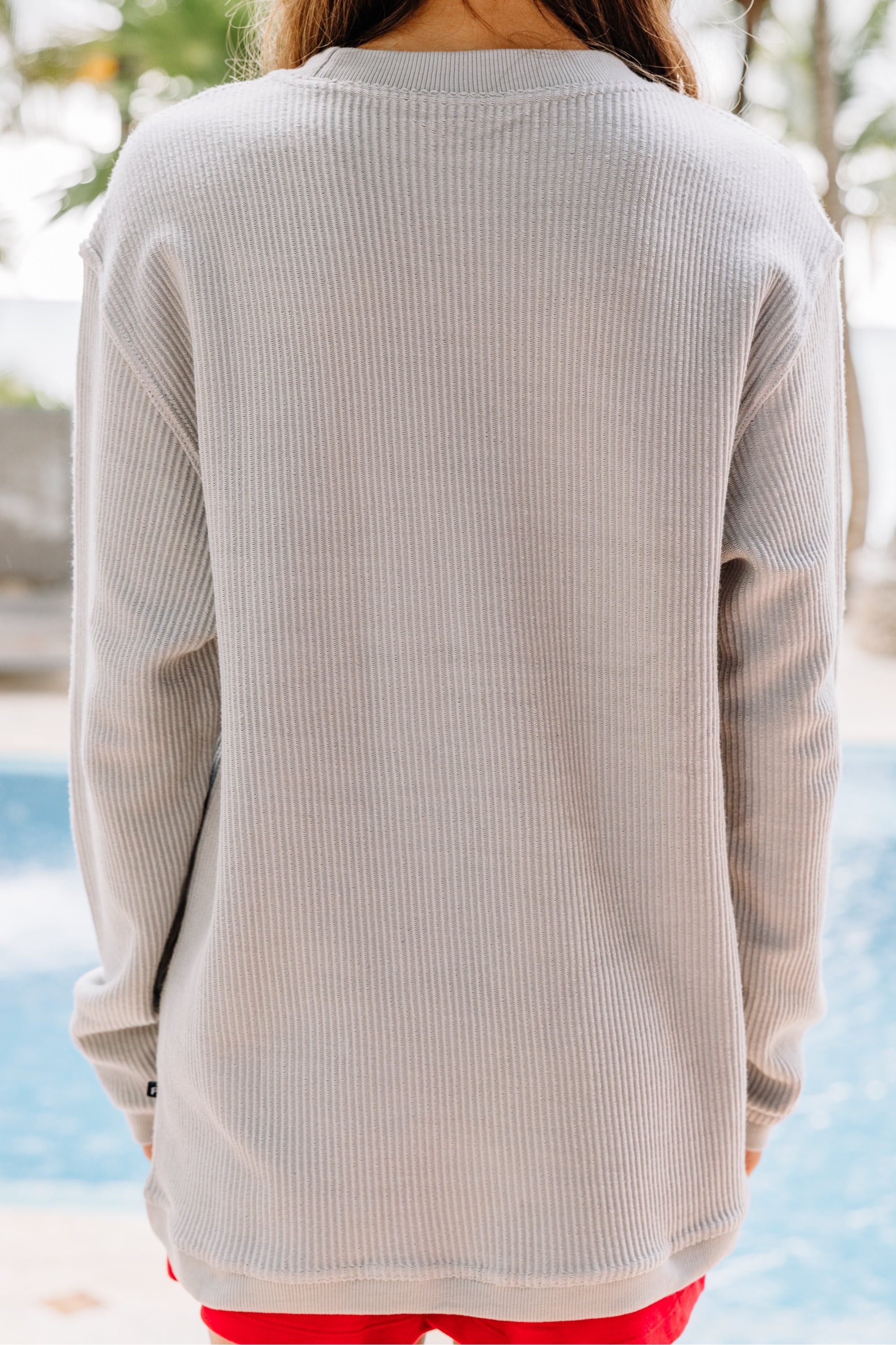 USA Silver Gray Embroidered Corded Sweatshirt