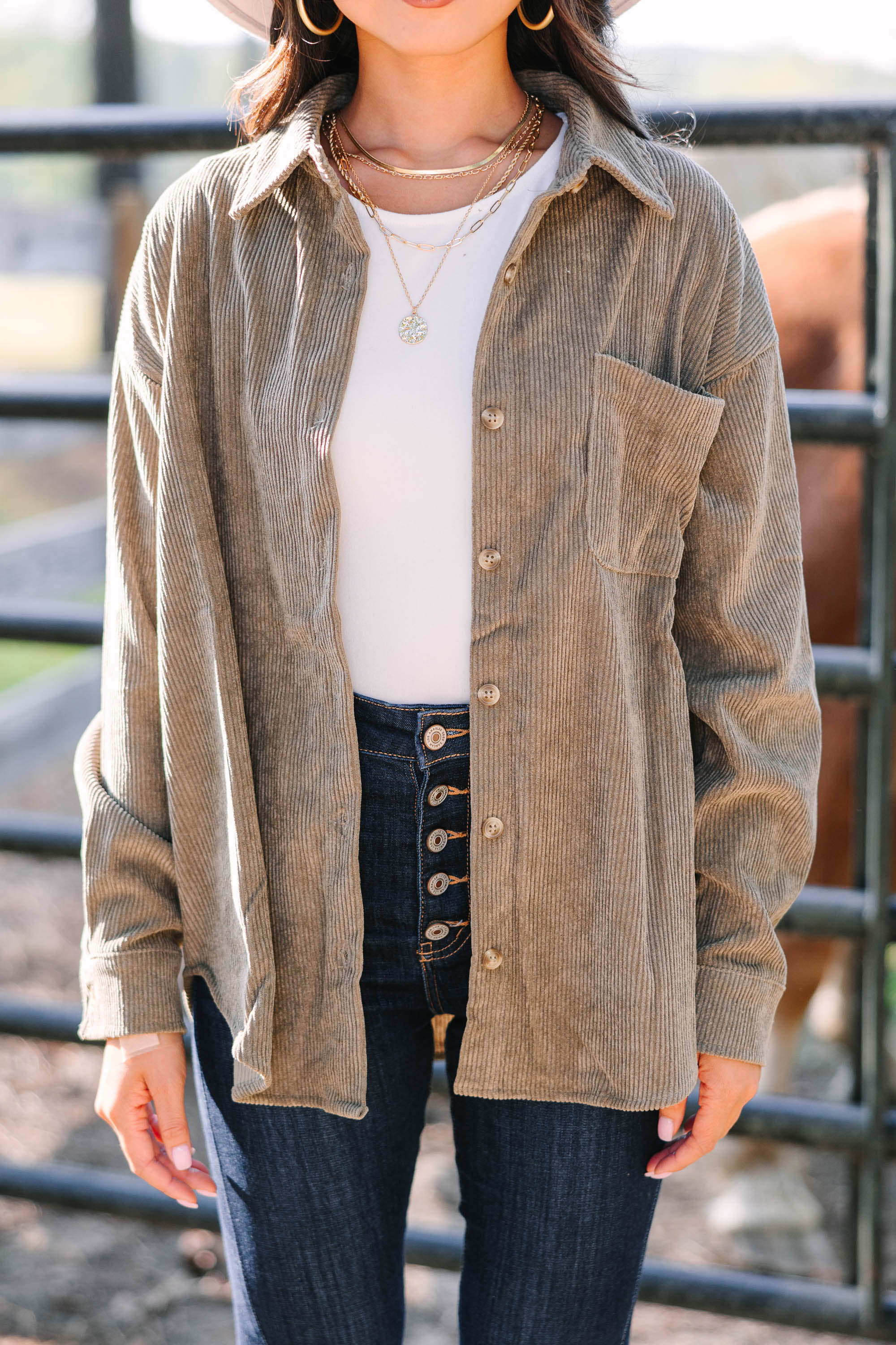 Feeling Your Best Olive Green Corduroy Shacket