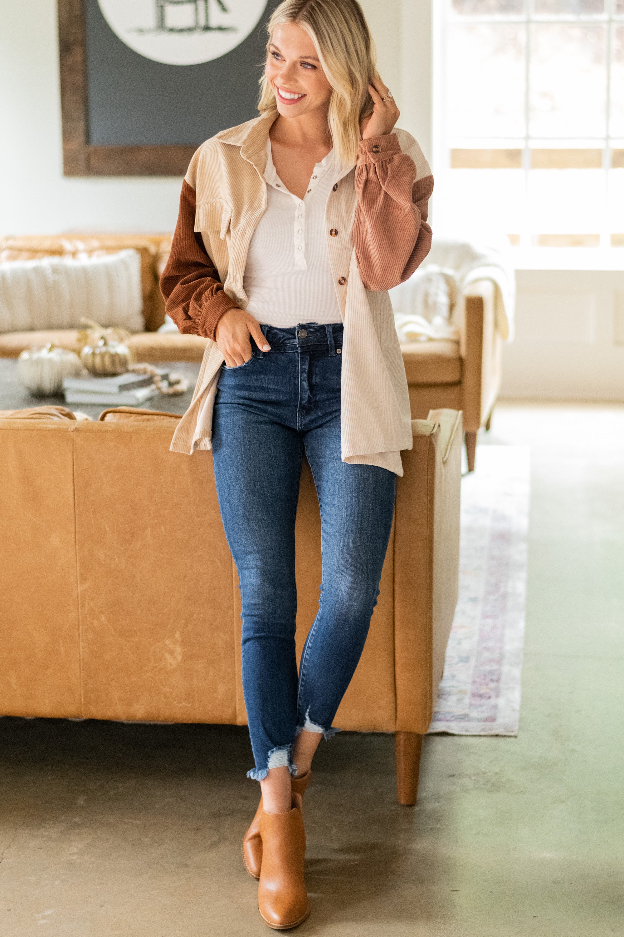 Bold Love Khaki Brown Colorblock Corduro...