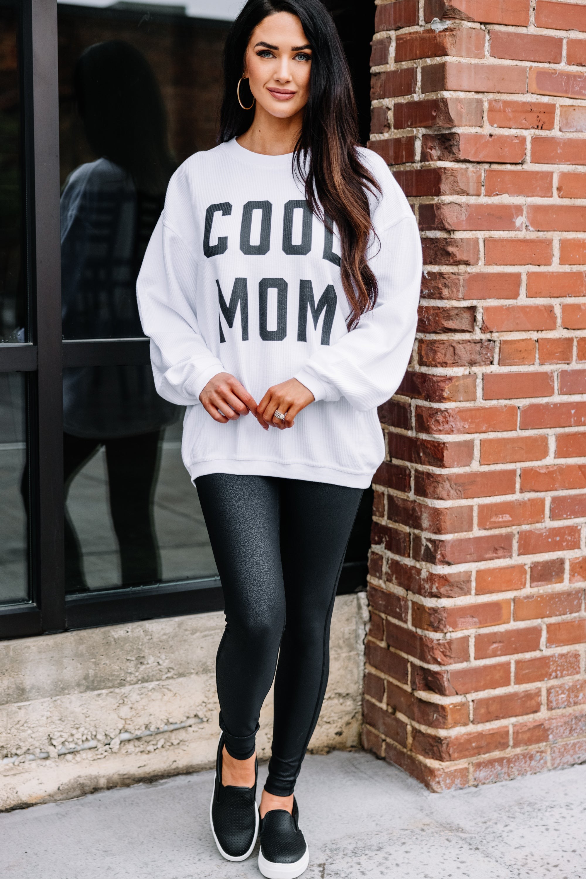 Cool Mom White Corded Graphic Sweatshirt