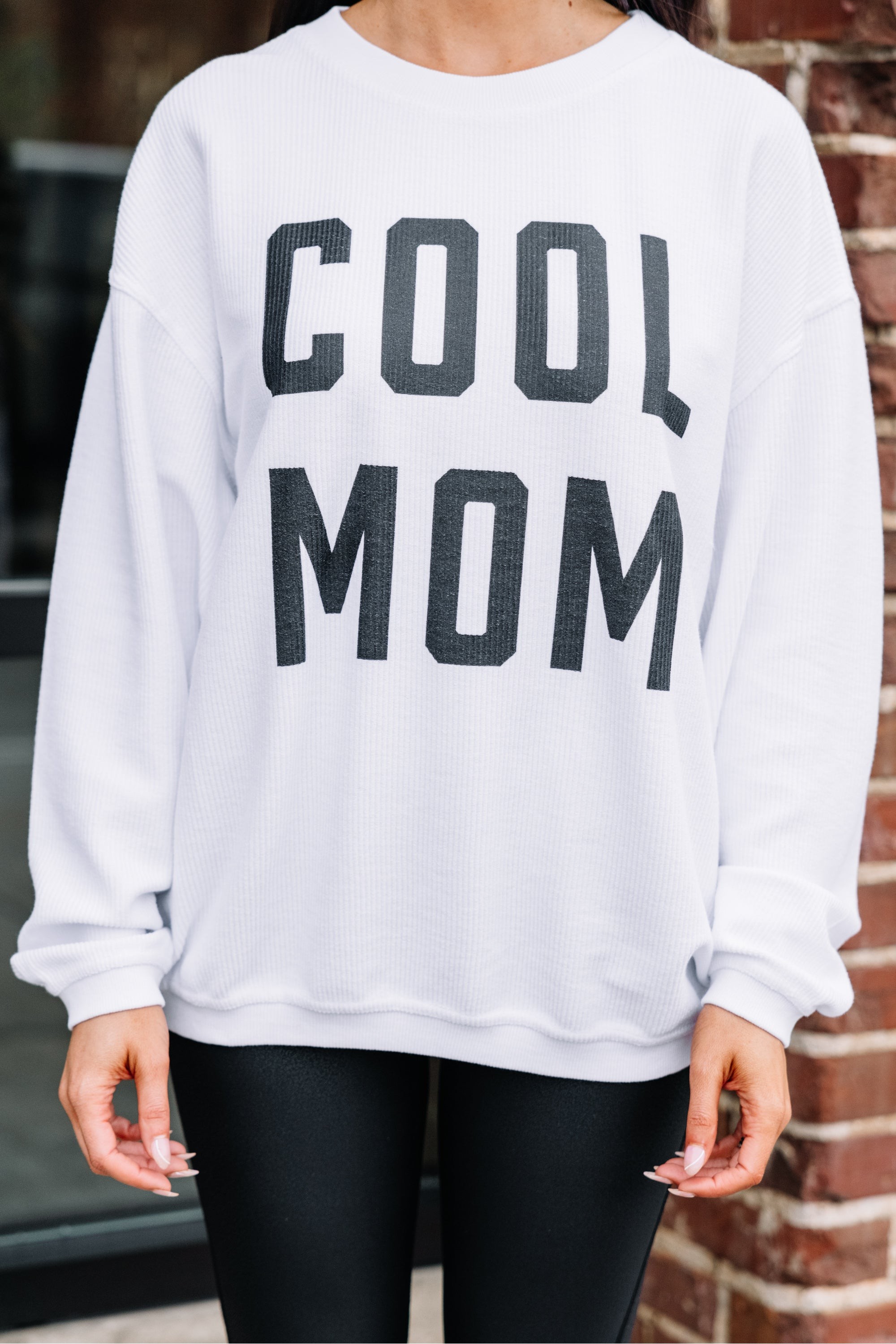 Cool Mom White Corded Graphic Sweatshirt