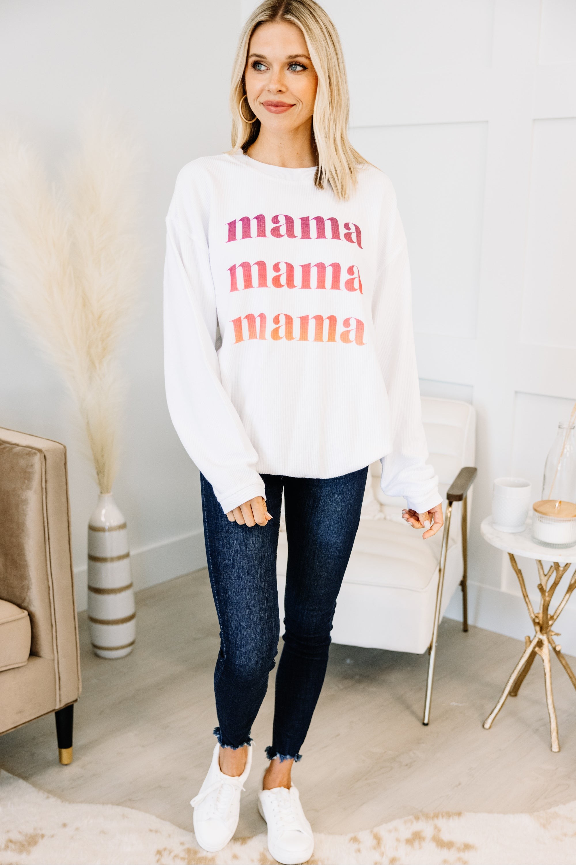 Ombre Mama White Corded Graphic Sweatshi...