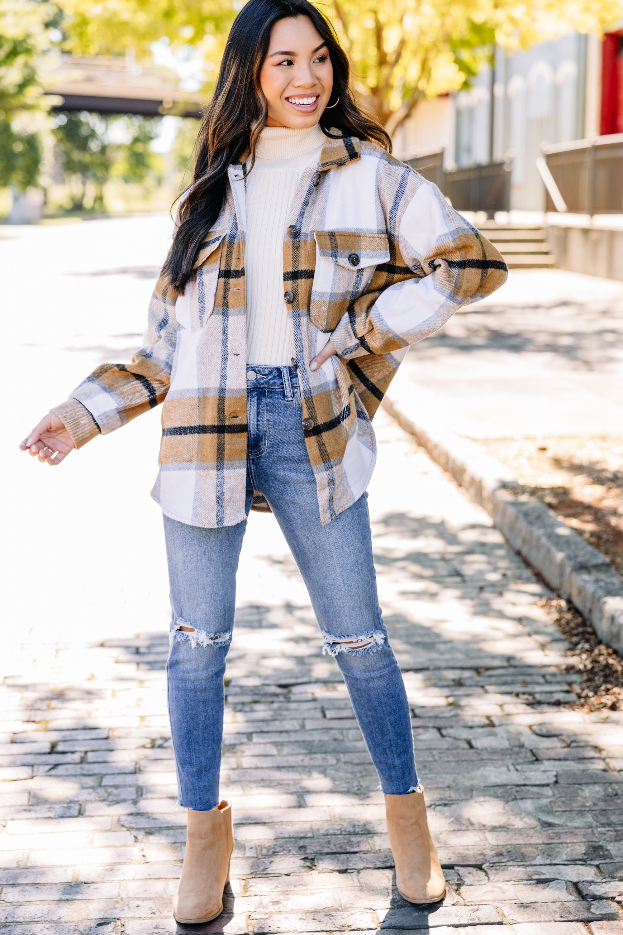 In This Case Brown Plaid Shacket