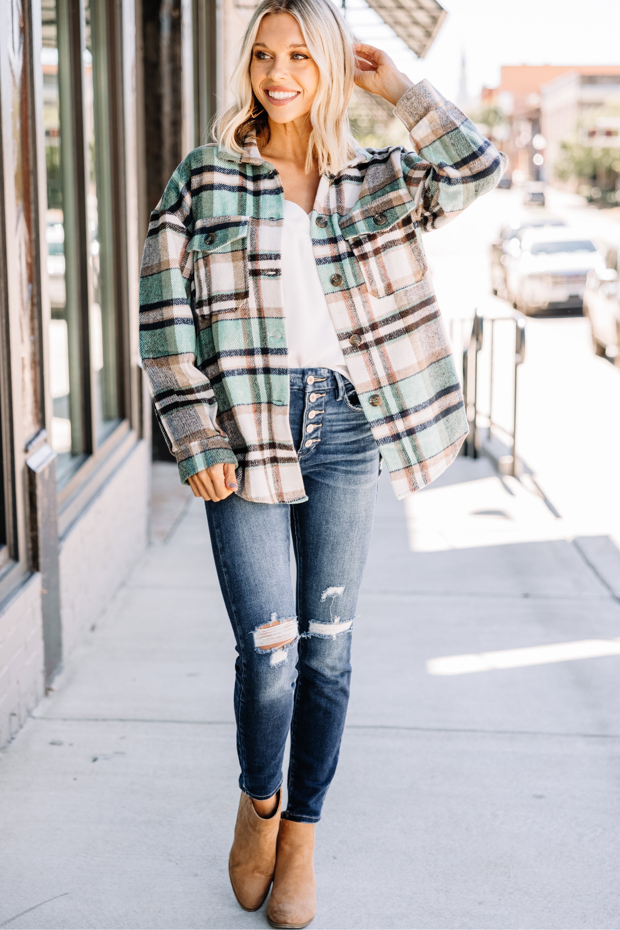 In This Case Green Plaid Shacket