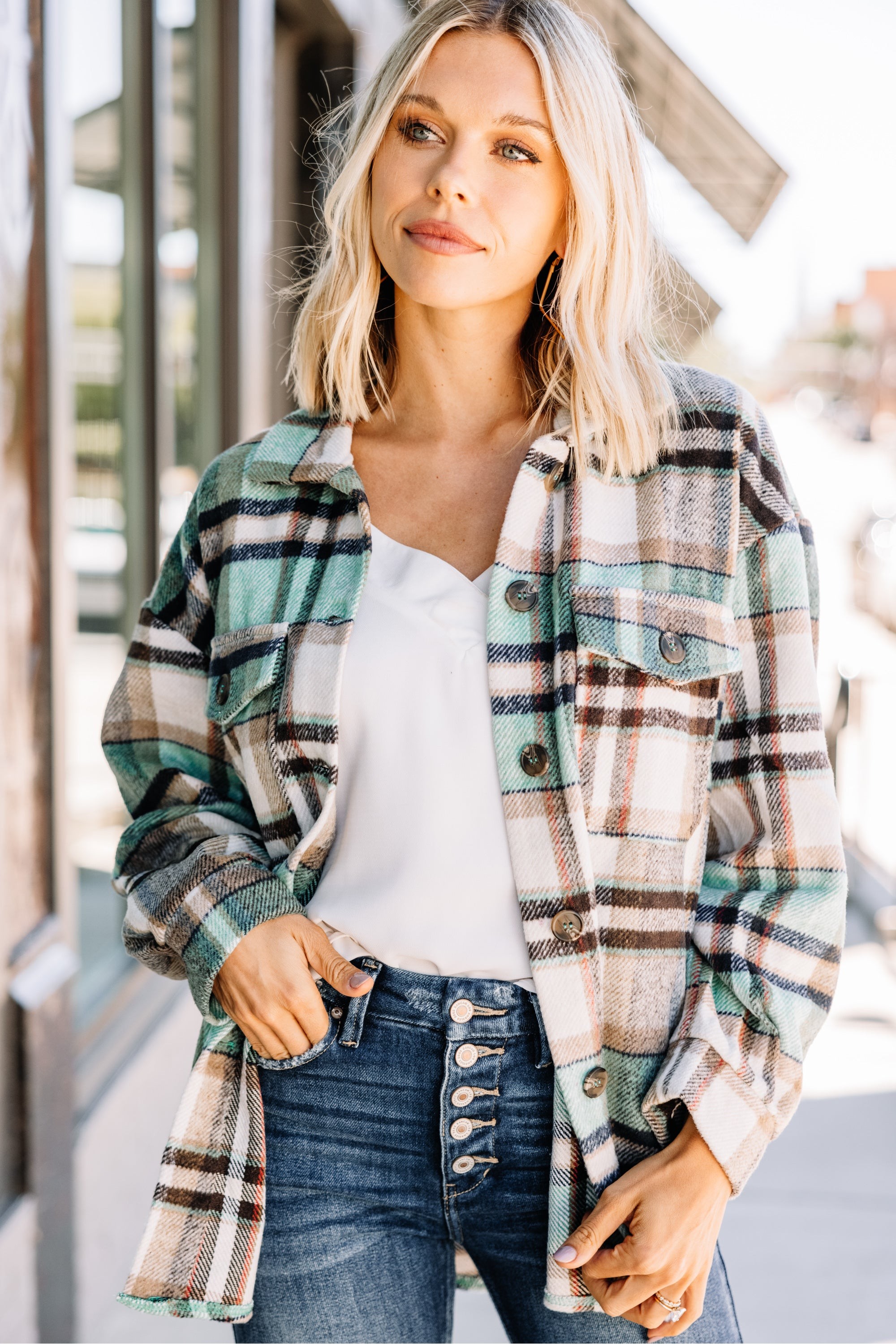 In This Case Green Plaid Shacket