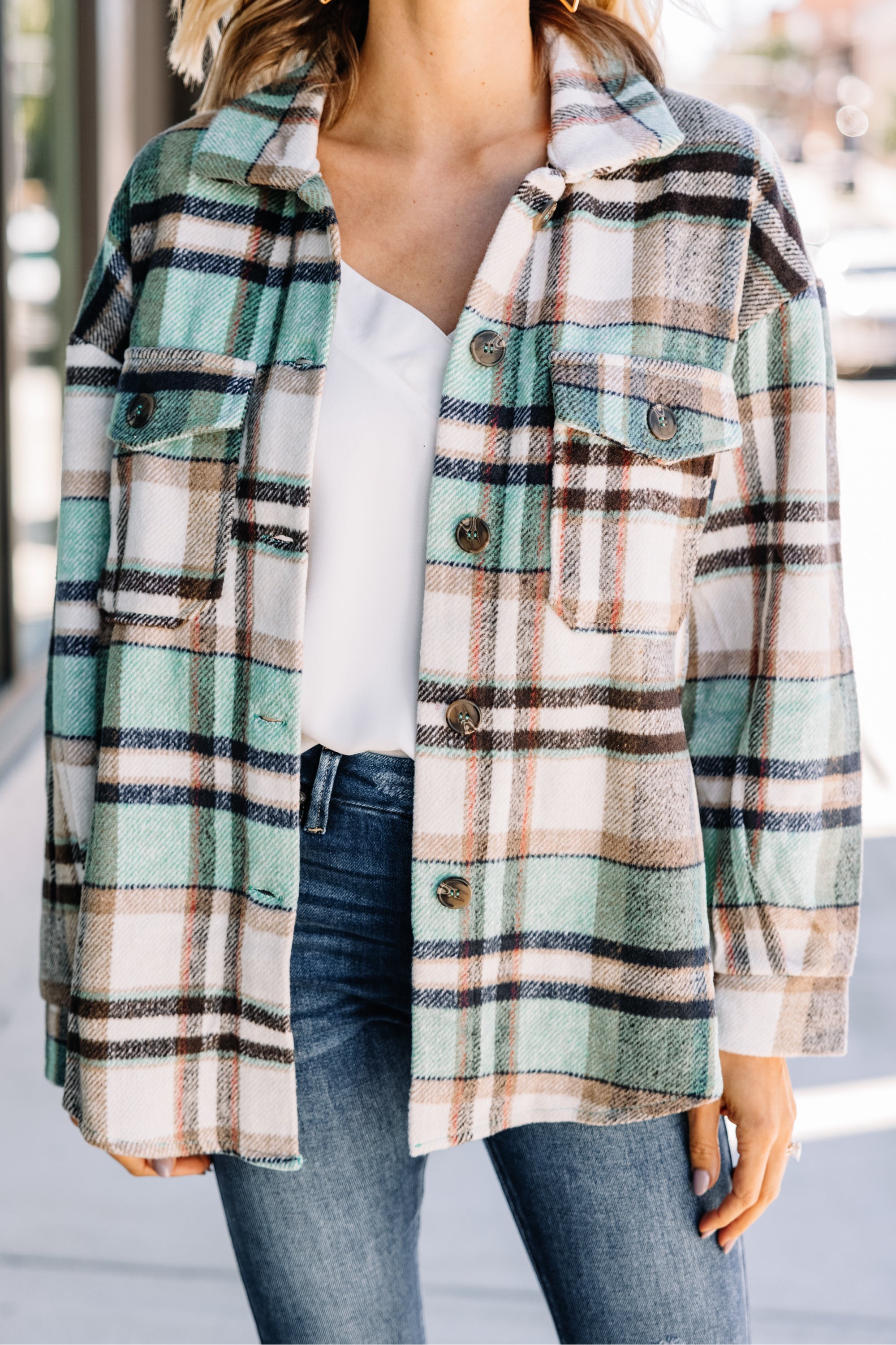 In This Case Green Plaid Shacket