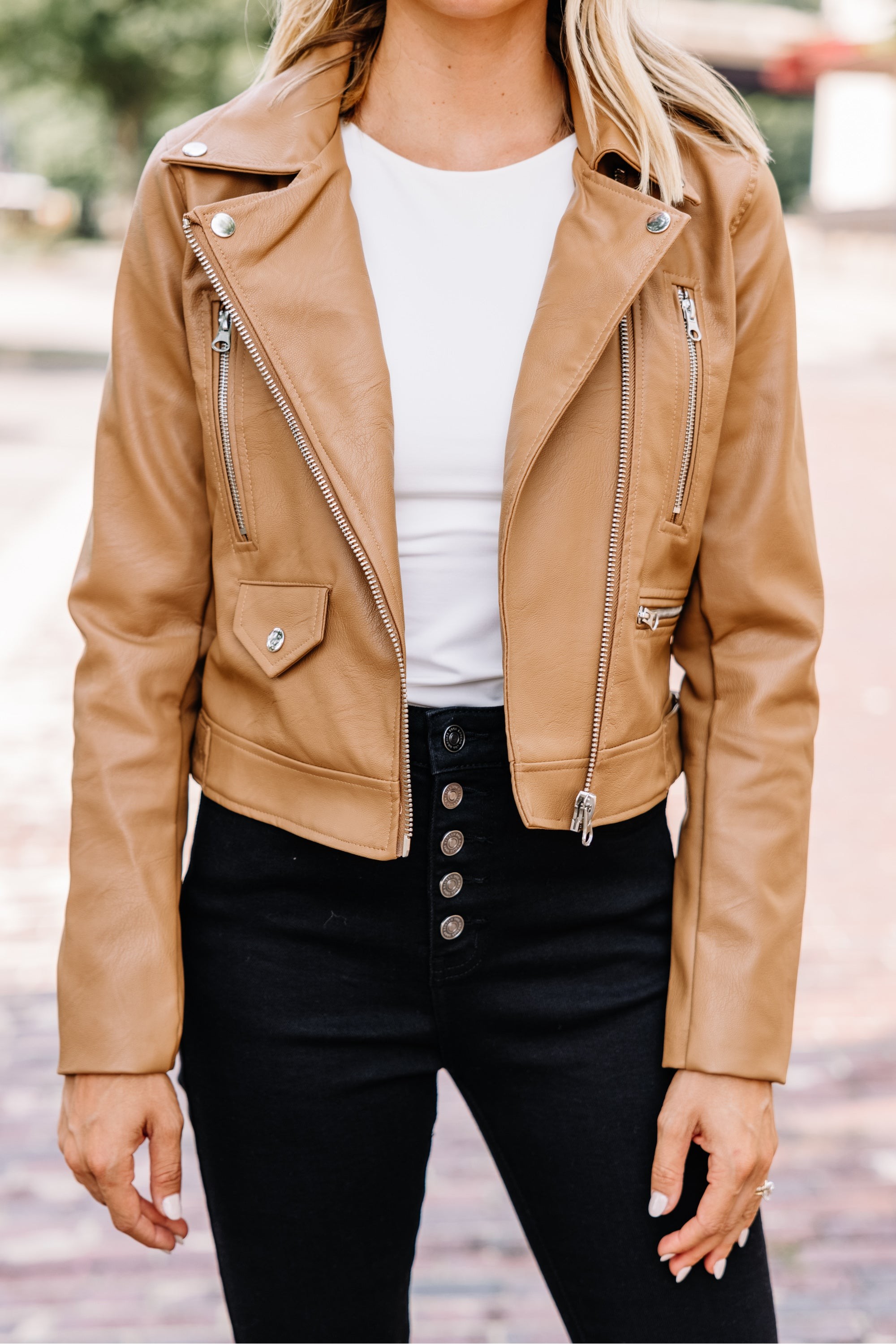 Middle Of Nowhere Camel Brown Vegan Leather Jacket