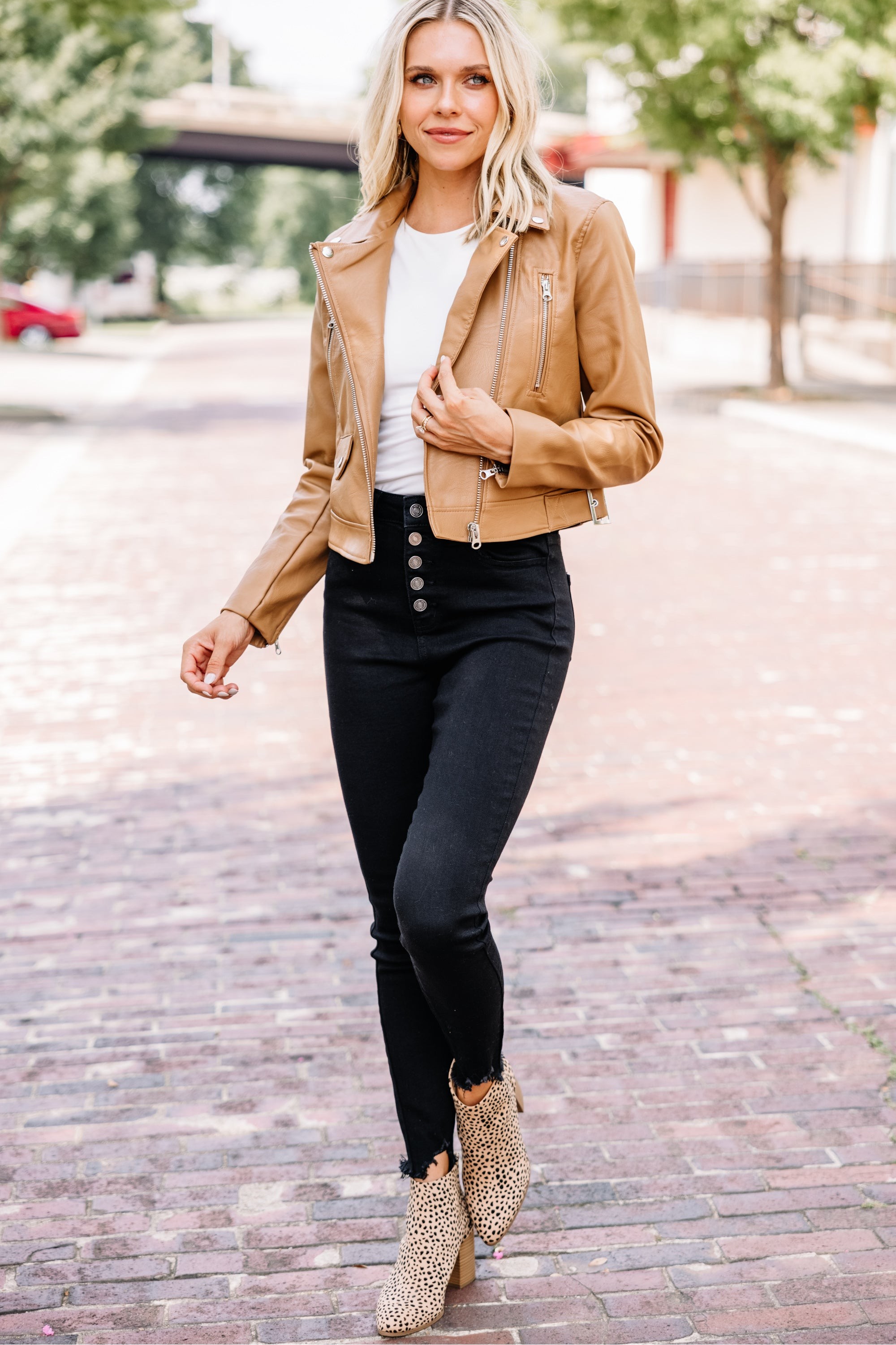 Middle Of Nowhere Camel Brown Vegan Leather Jacket
