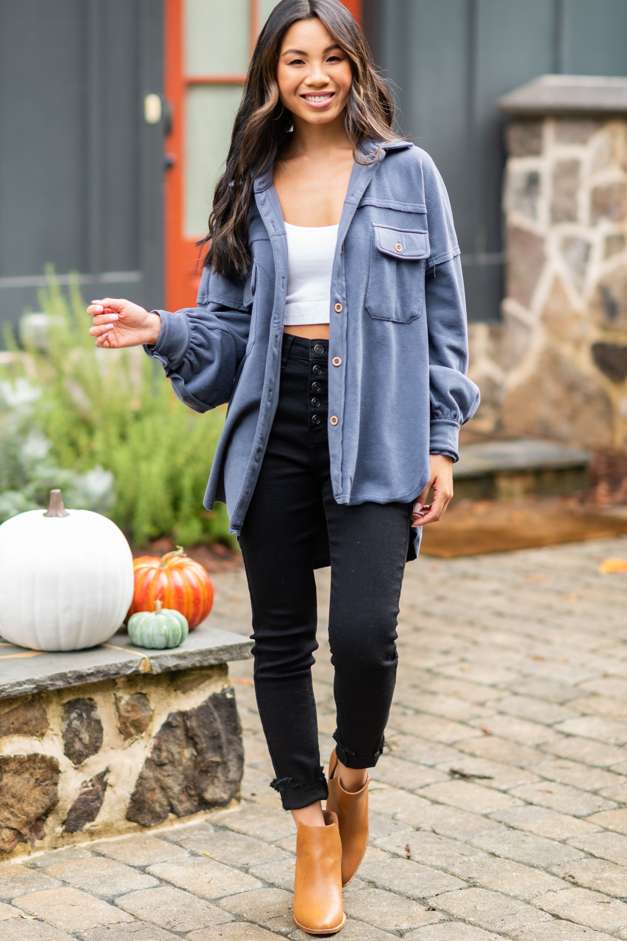 Easy Disposition Gray Blue Fleece Shacke...