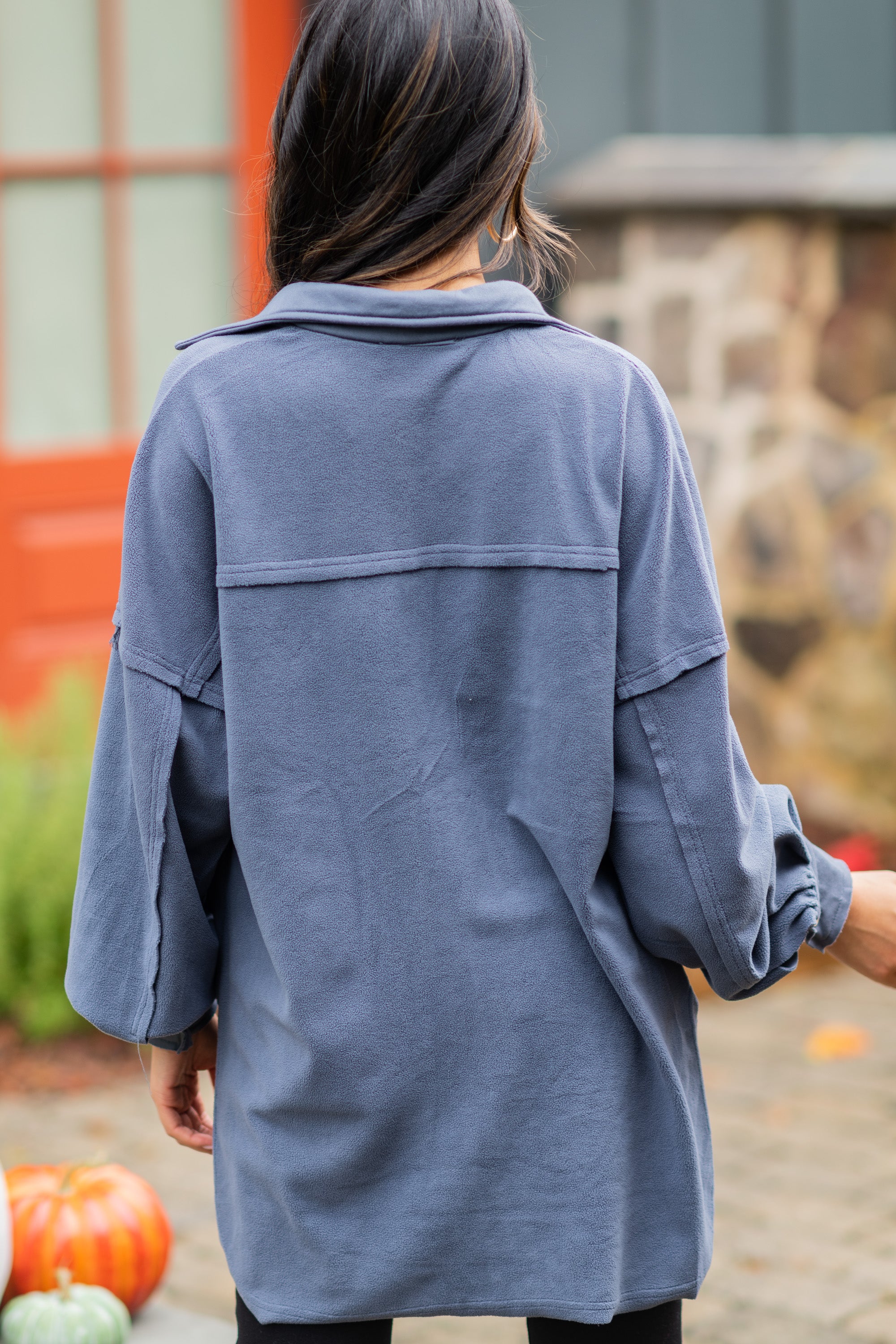 Easy Disposition Gray Blue Fleece Shacket