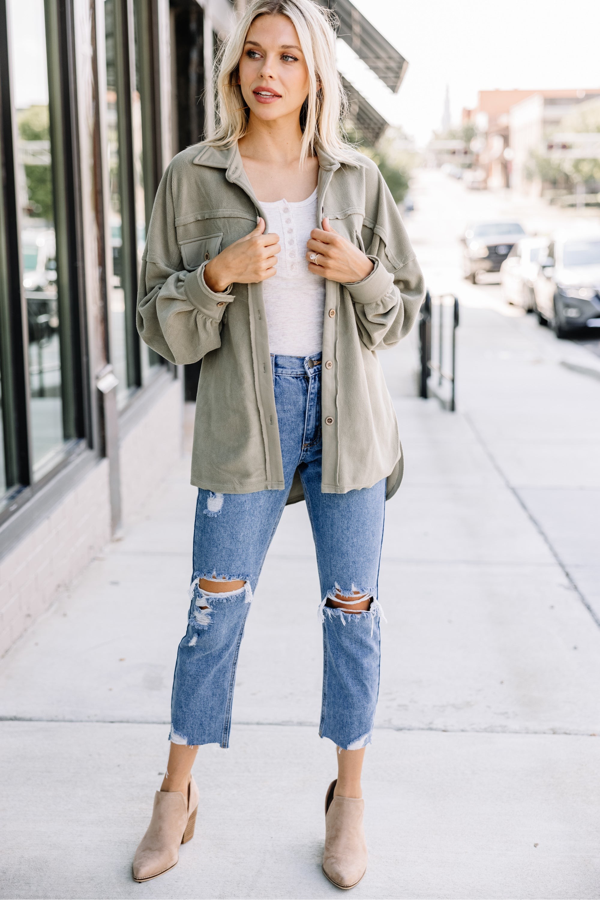 Easy Disposition Olive Green Fleece Shacket