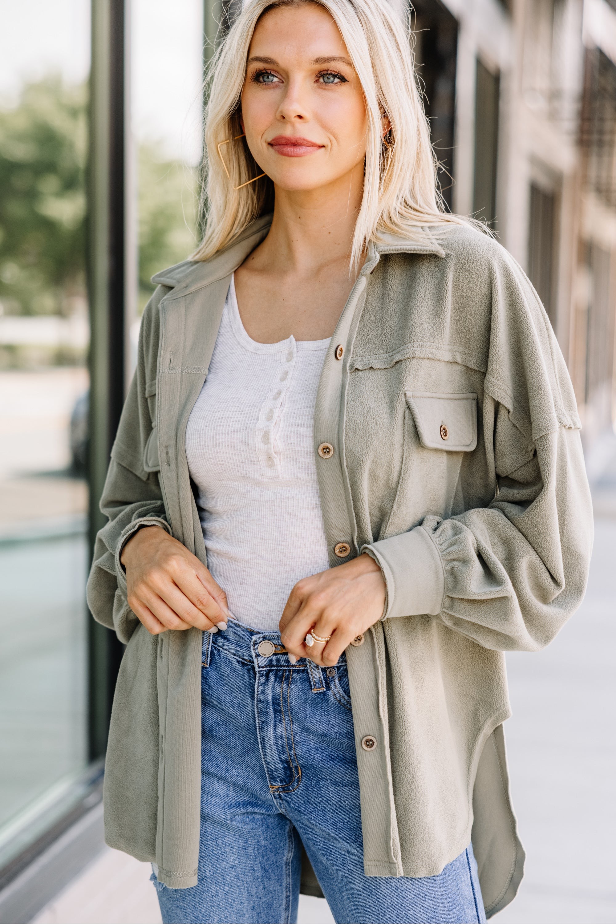Easy Disposition Olive Green Fleece Shac...