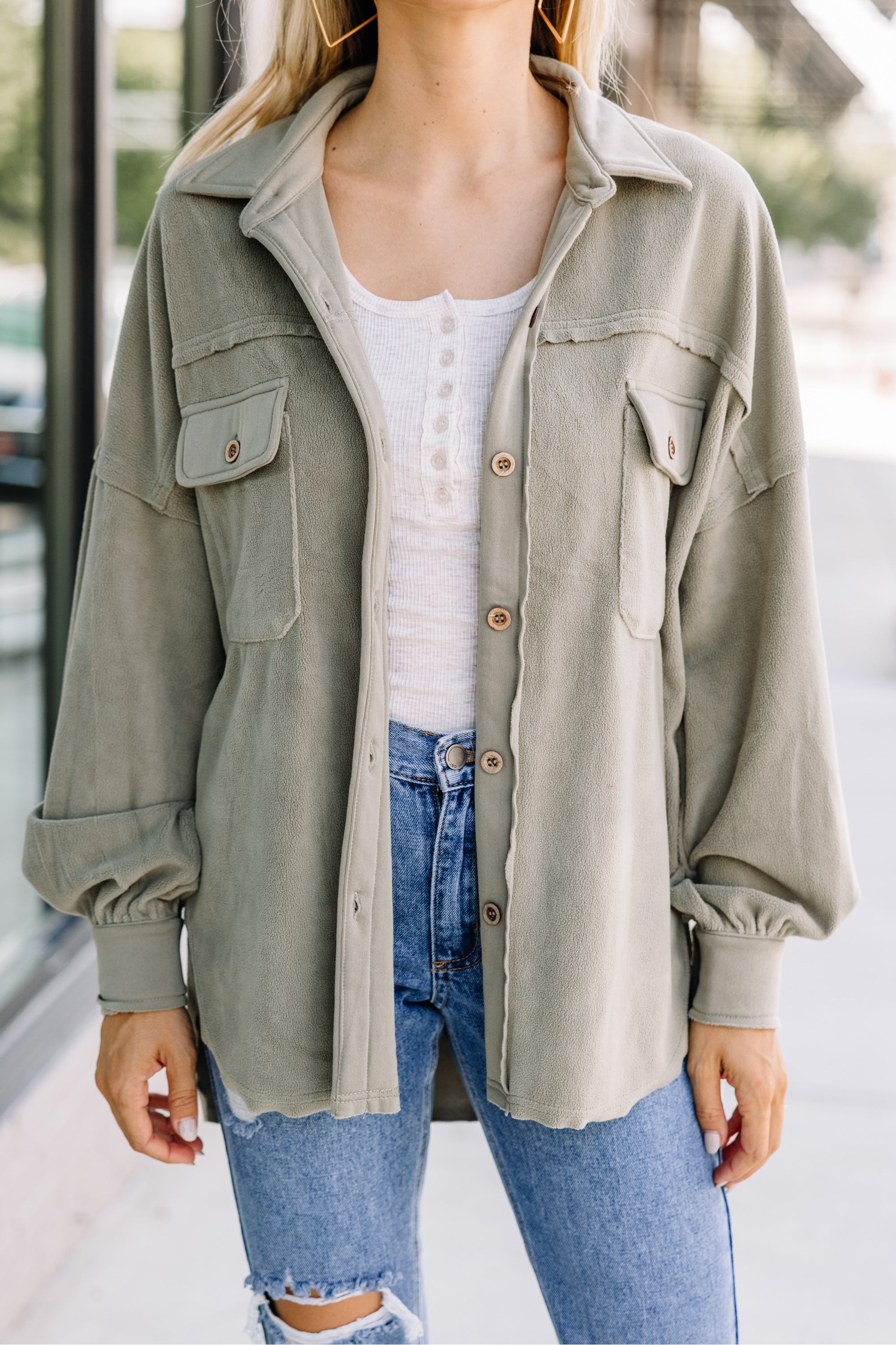 Easy Disposition Olive Green Fleece Shacket