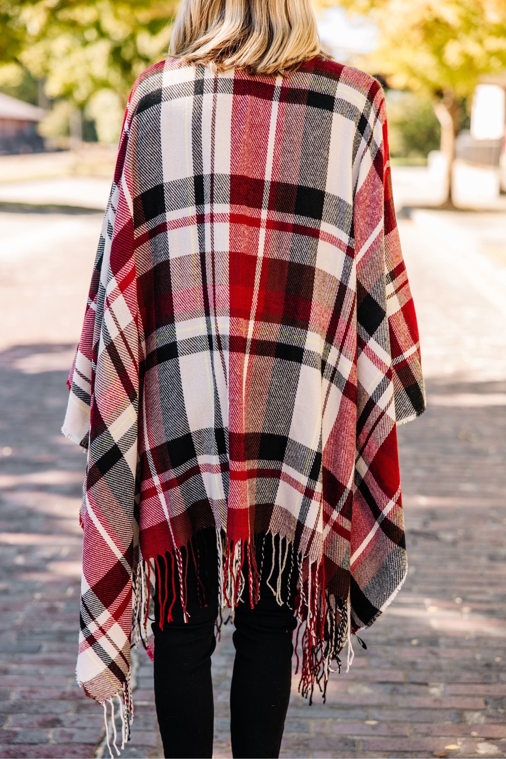 Let Me Go Red Plaid Poncho