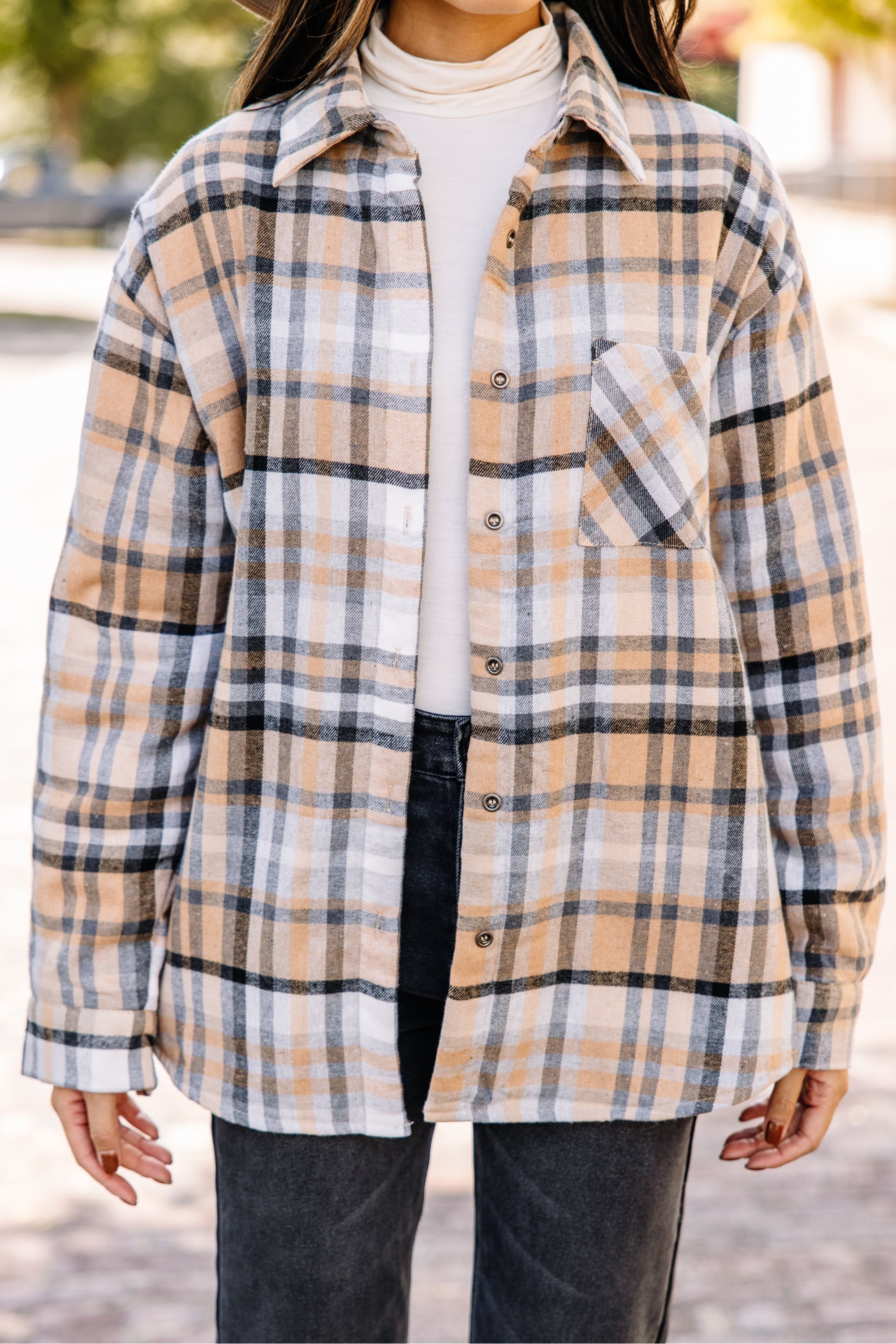 Living The Dream Taupe Brown Plaid Shacket