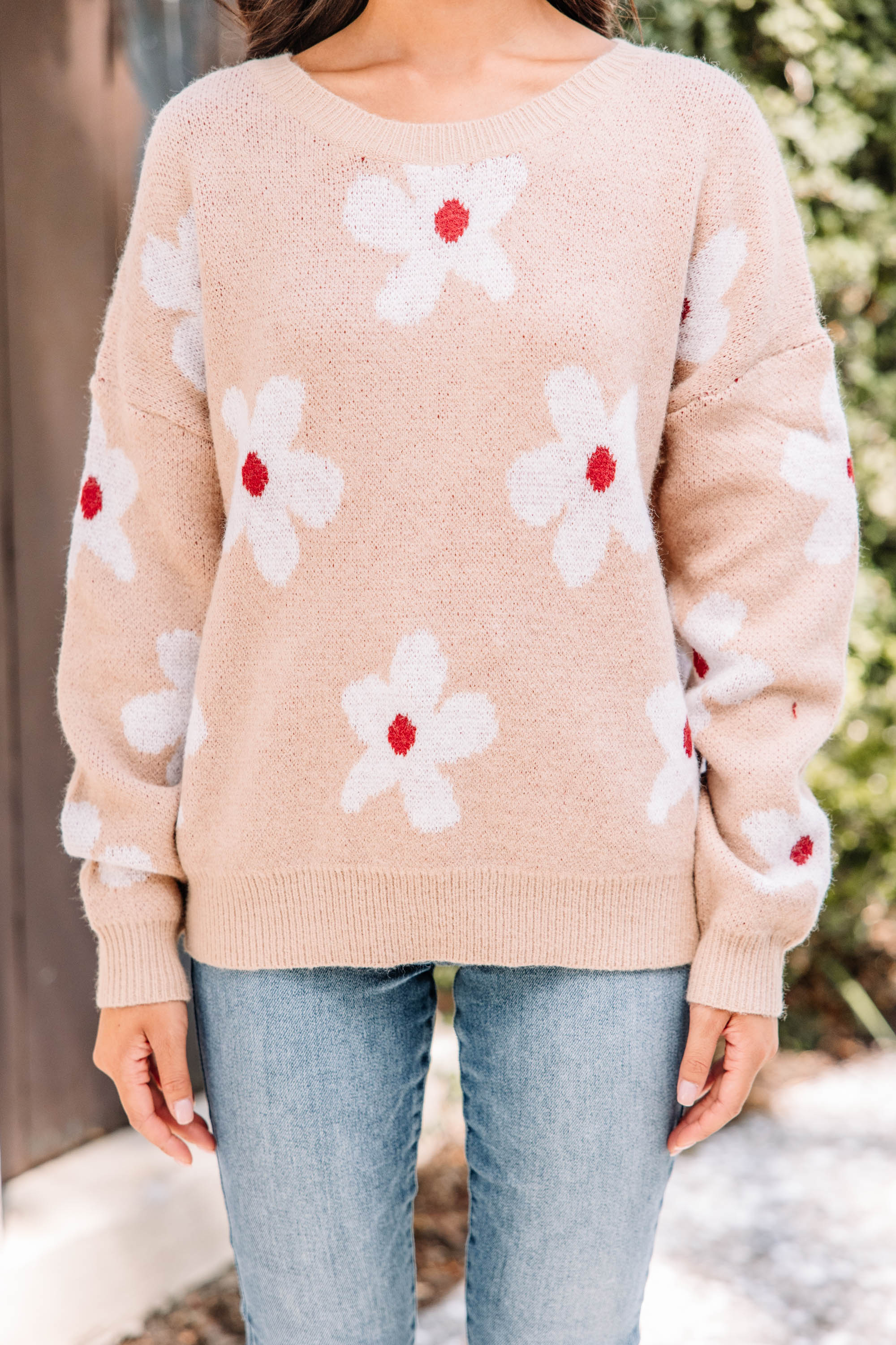 Feeling Myself Sand Brown Floral Sweater