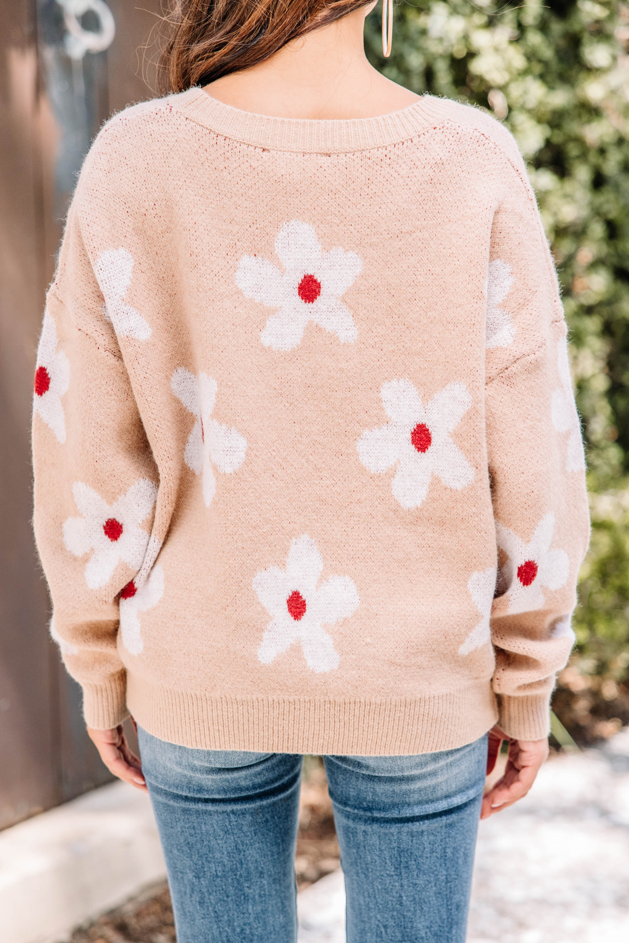 Feeling Myself Sand Brown Floral Sweater